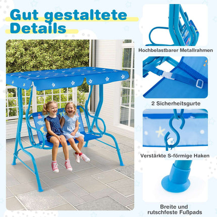 Leagăn pentru copii cu baldachin reglabil, cadru metalic, albastru