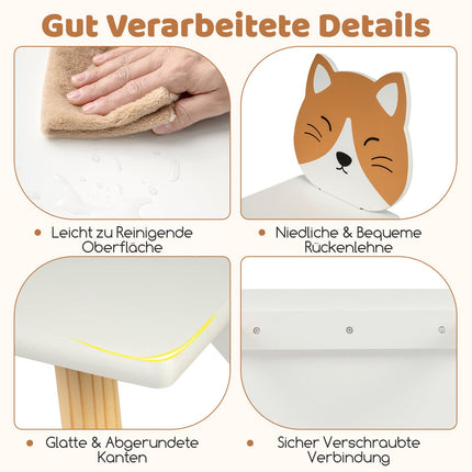 Set masă și 2 scaune pentru copii, alb, picioare din lemn de pin