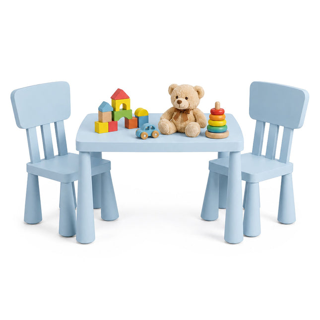 Set masă și scaune pentru copii, 3 piese, plastic albastru