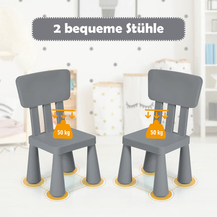 Set masă și scaune pentru copii, plastic, gri, vârste 1-7 ani