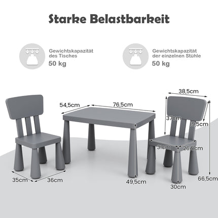 Set masă și scaune pentru copii, plastic, gri, vârste 1-7 ani