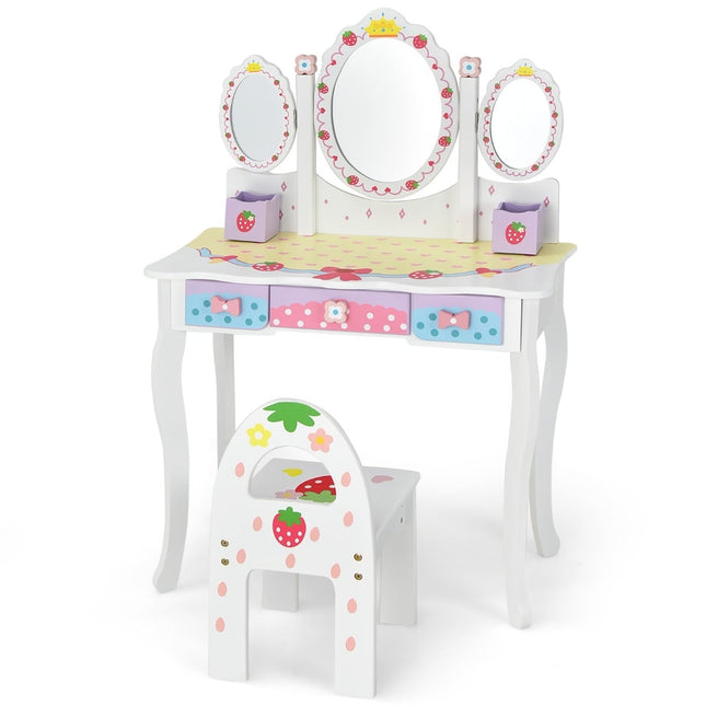 Set de toaletă pentru copii cu oglindă pliabilă, alb, MDF