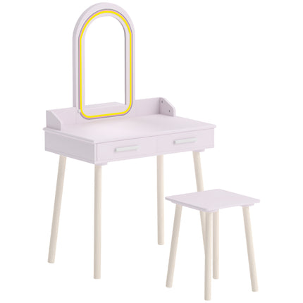 Set masă de toaletă pentru copii cu oglindă și scaun LED