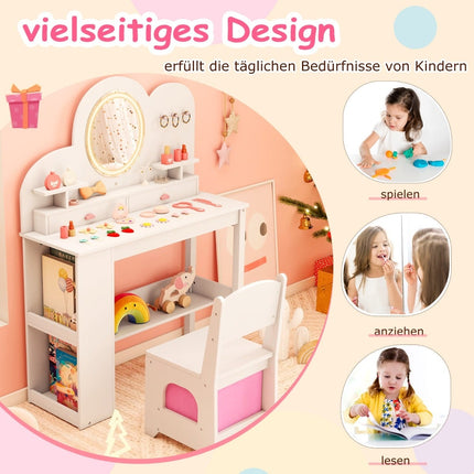 Set de măsuță de toaletă pentru copii cu lumini, oglindă și scaun