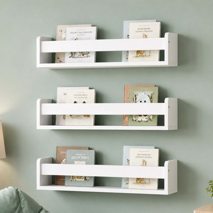 Set de 3 rafturi de perete pentru copii, MDF alb, 58 cm