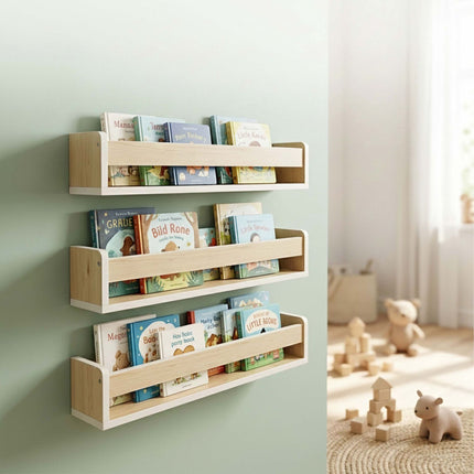 Set de 3 rafturi de perete pentru copii, MDF alb, 58 cm