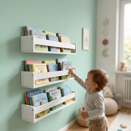 Set de 3 rafturi de perete pentru copii, MDF alb, 58 cm