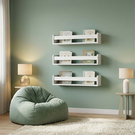 Set de 3 rafturi de perete pentru copii, MDF alb, 58 cm
