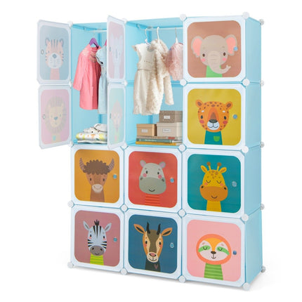 Dulap Copii cu 12 Cuburi, Albastru, Plastic