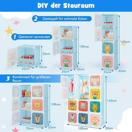 Dulap Copii cu 12 Cuburi, Albastru, Plastic