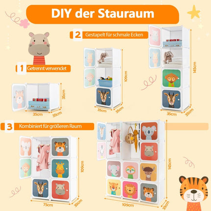 Dulap pentru copii cu 12 cuburi, alb, plastic