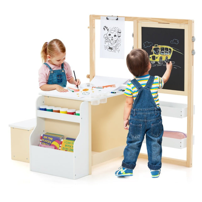 Set de șevalet de artă din lemn pentru copii, cu tablă și tablă albă