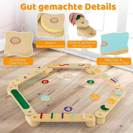 Set grindă de echilibru din lemn pentru copii cu 6 pietre