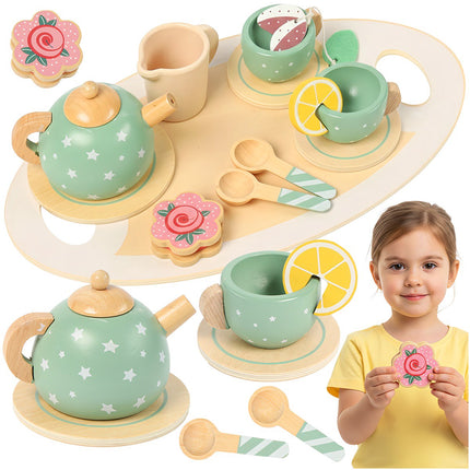 Set de ceai din lemn pentru copii – Kit de joacă cu 15 piese
