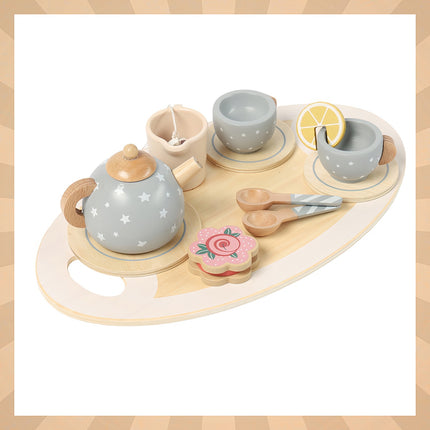 Children's Wooden Tea Set with Accessories - Gray
