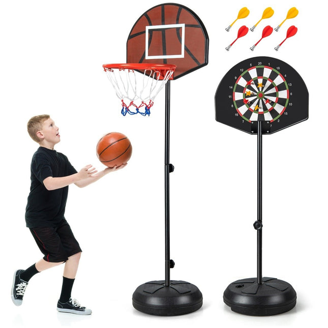 Coș de baschet pentru copii cu darts și suport de baschet cu 6 săgeți negru