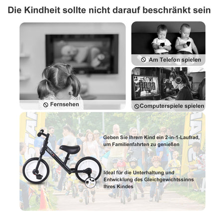 Bicicletă de echilibru pentru copii cu roți de antrenament, pedale, scaun reglabil pe înălțime, pentru 2-5 ani, PP, negru