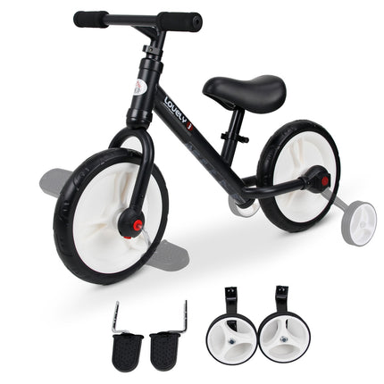 Bicicletă de echilibru pentru copii cu roți de antrenament, pedale, scaun reglabil pe înălțime, pentru 2-5 ani, PP, negru