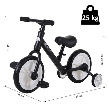 Bicicletă de echilibru pentru copii cu roți de antrenament, pedale, scaun reglabil pe înălțime, pentru 2-5 ani, PP, negru