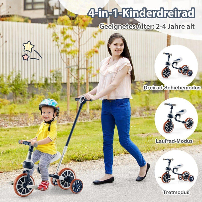 Children's bike 4-in-1 preschool bike with parent push handle 37 x 72 x 101 cm navy