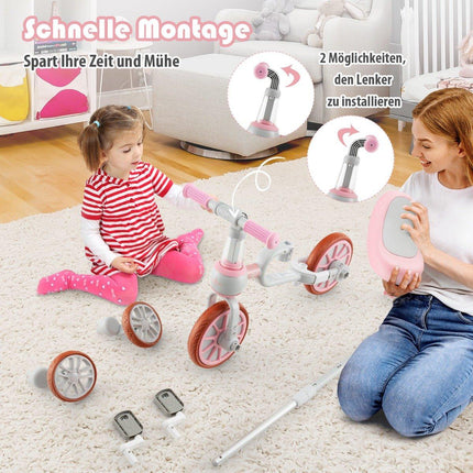 Children's bike 4-in-1 preschool bike with parent push handle 37 x 72 x 101 cm pink