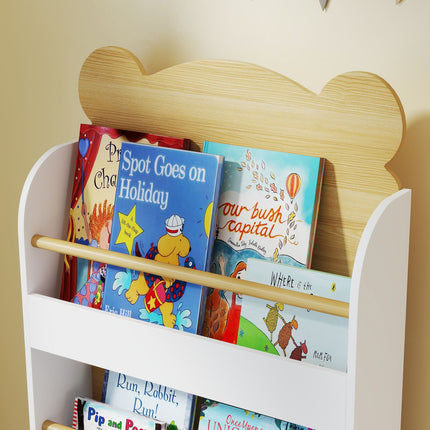 Bibliotecă pentru copii cu 3 rafturi, raft de depozitare din lemn, 55 x 15 x 110 cm, alb