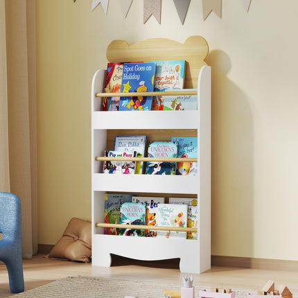Bibliotecă pentru copii cu 3 rafturi, raft de depozitare din lemn, 55 x 15 x 110 cm, alb