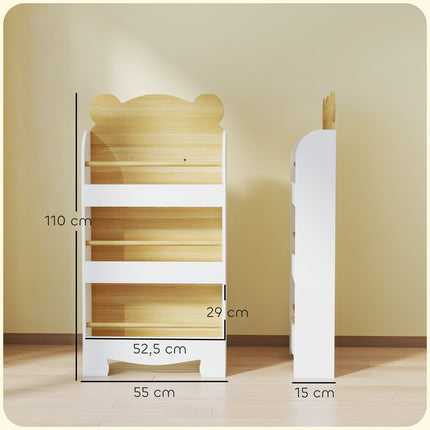Bibliotecă pentru copii cu 3 rafturi, raft de depozitare din lemn, 55 x 15 x 110 cm, alb