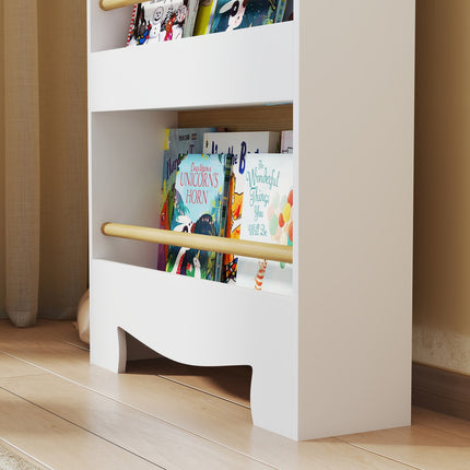 Bibliotecă pentru copii cu 3 rafturi, raft de depozitare din lemn, 55 x 15 x 110 cm, alb