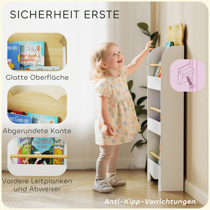 Bibliotecă pentru copii cu 3 rafturi, raft de depozitare din lemn, 55 x 15 x 110 cm, alb