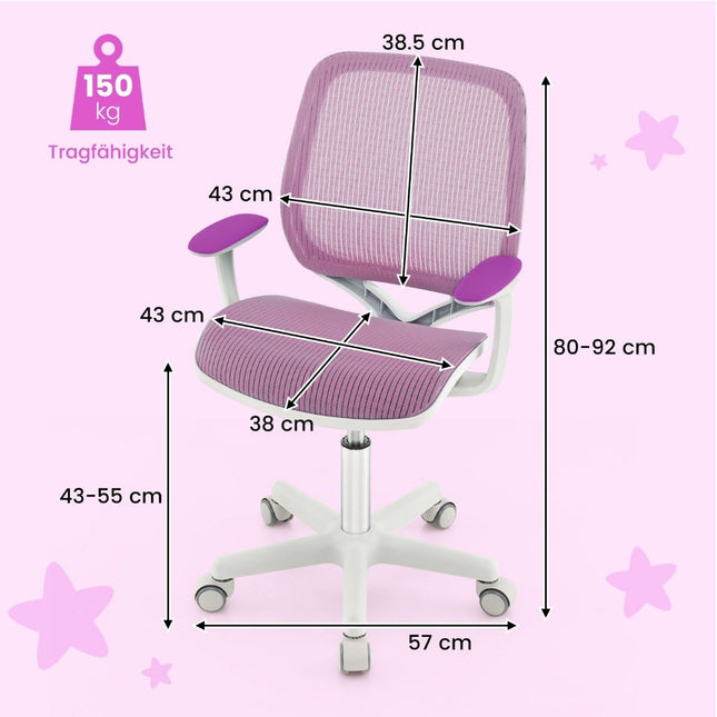 Scaun de birou pentru copii rotativ 360° inaltime scaun 43-55 cm inaltime reglabila violet