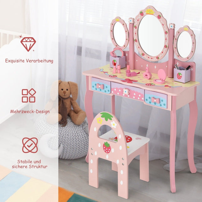 Masuta de toaleta pentru copii set de coafura pentru copii cu oglinda 70 x 34 x 105 cm roz