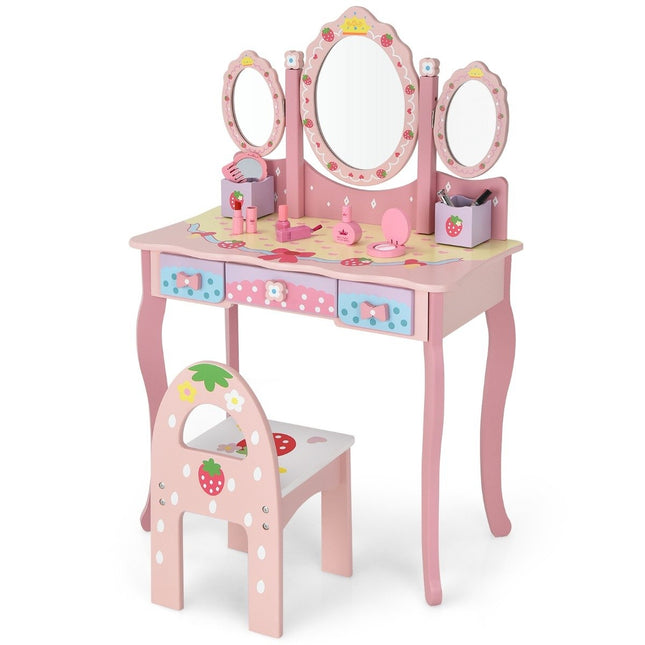 Masuta de toaleta pentru copii set de coafura pentru copii cu oglinda 70 x 34 x 105 cm roz