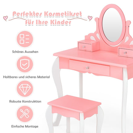 Masuta de toaleta pentru copii cu taburet Masuta de toaleta Princess cu 3 sertare si oglinda roz
