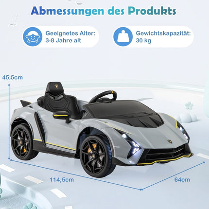 Mașină electrică pentru copii Lamborghini cu telecomandă &amp; Lumini LED &amp; Mașină pentru copii cu claxon gri