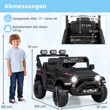 Mașină electrică pentru copii cu telecomandă 2.4G &amp; USB & amp; Lumină și amp; Music 12V Mașină Copii Jeep Car Negru