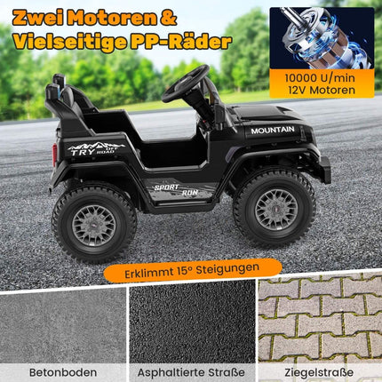 Children's electric jeep with double motor &amp; Slow start &amp; 4-spring suspension ride-on car black