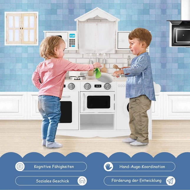 Bucătărie pentru copii inclusiv accesorii de joacă Bucătărie de joacă cu mașină de spălat și cuptor cu microunde 78 x 29 x 93 cm alb