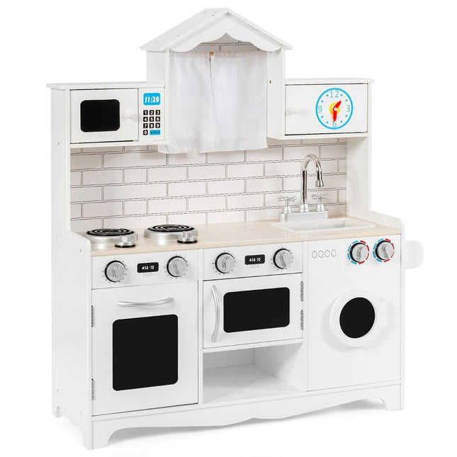 Bucătărie pentru copii inclusiv accesorii de joacă Bucătărie de joacă cu mașină de spălat și cuptor cu microunde 78 x 29 x 93 cm alb
