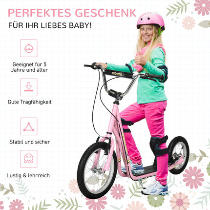 Pink children's scooter with brakes, adjustable height