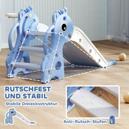 Tobogan pentru copii, 3 în 1, tobogan pentru copii mici cu coș de baschet, tobogan cu minge de baschet pentru copii de la 1 la 3 ani, interior, albastru 106 x 51,5 x 52 cm Aosom