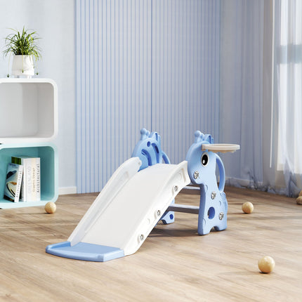 Tobogan pentru copii, 3 în 1, tobogan pentru copii mici cu coș de baschet, tobogan cu minge de baschet pentru copii de la 1 la 3 ani, interior, albastru 106 x 51,5 x 52 cm Aosom