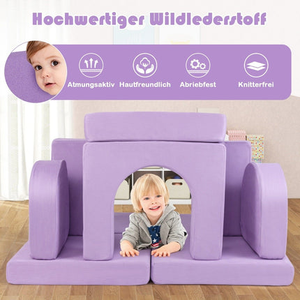 Children's sofa 8-piece play sofa made of foam building blocks with comfortable suede fabric purple