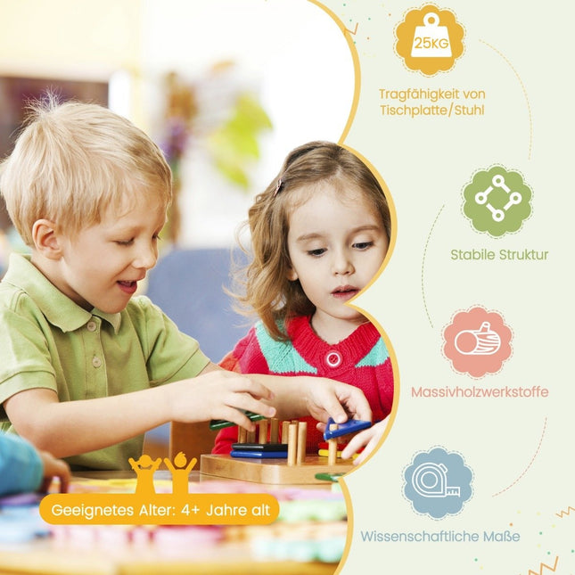 Children's table wooden table with 4 chairs for children children's table and chair set with natural backrest