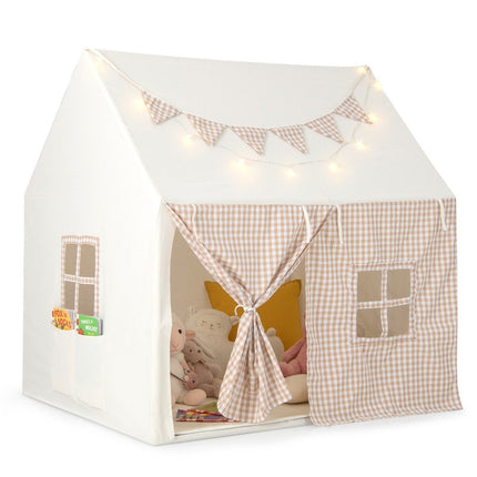 Cort pentru copii pentru interior, casa de joaca pentru copii cu saltea si lumini, 125 x 100 x 127 cm, bej