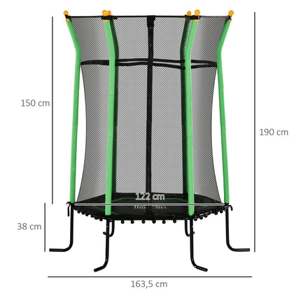 Children's trampoline with safety net, Ø163.5 cm, green