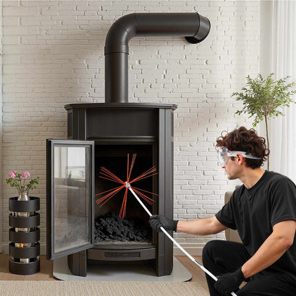 Chimney Sweep Kit, 8m Extendable Rod Brush with Goggles