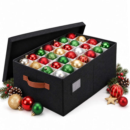 Christmas Bauble Storage Box for 96 Baubles with Handles, Black, Dividers