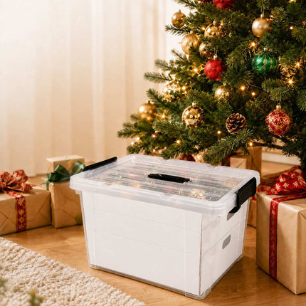 Christmas Bauble Storage Box with Carry Handle, 3 Levels, Transparent