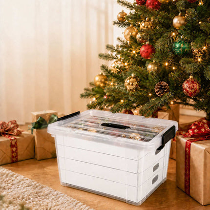 Christmas Bauble Storage Box with Carry Handle, 4 Levels, Transparent